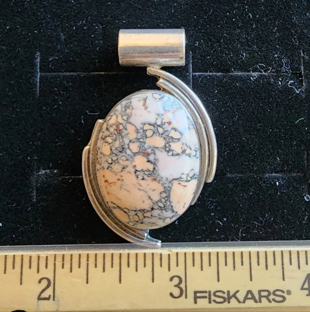 Vintage Sterling Silver/Wild Horse Jasper Necklace Pendant Marked 925 Mexico